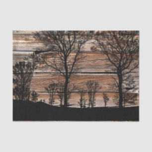 Woodland Tree Silhouette On Barn Board Tissue Paper