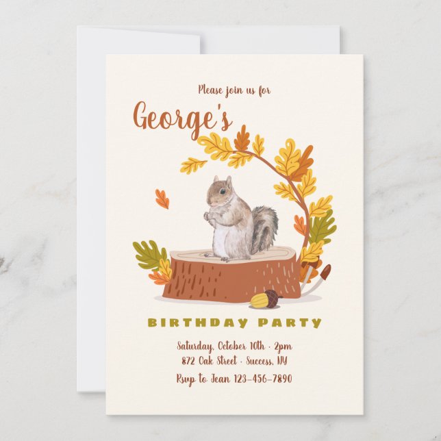 Woodland Tree Stump Birthday Invitation (Front)