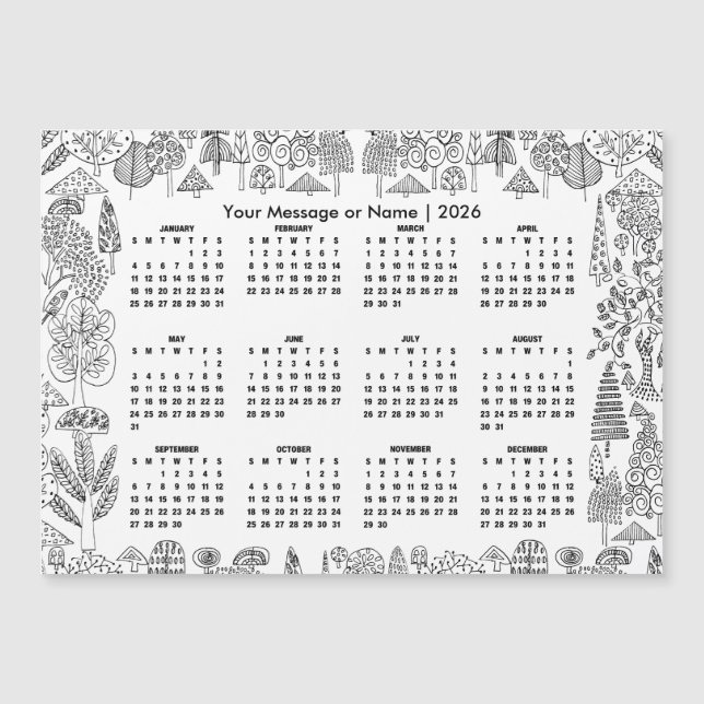 Woodland Trees 2026 Calendar Personalized Magnet (Front)