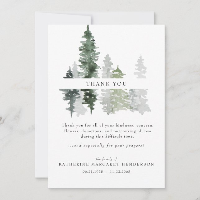 Woodland Trees Bereavement Funeral Thank You Card (Front)