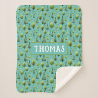 Woodland Trees Personalized Name Sherpa Blanket