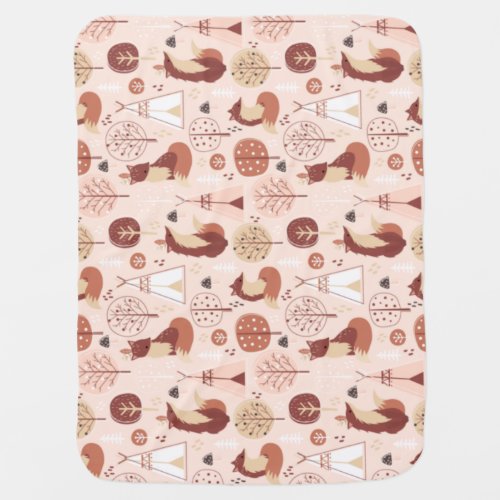 Woodland Tribal Native Americans Seamless Pattern  Baby Blanket