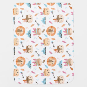 Woodland Tribal Native Americans Seamless Pattern Baby Blanket