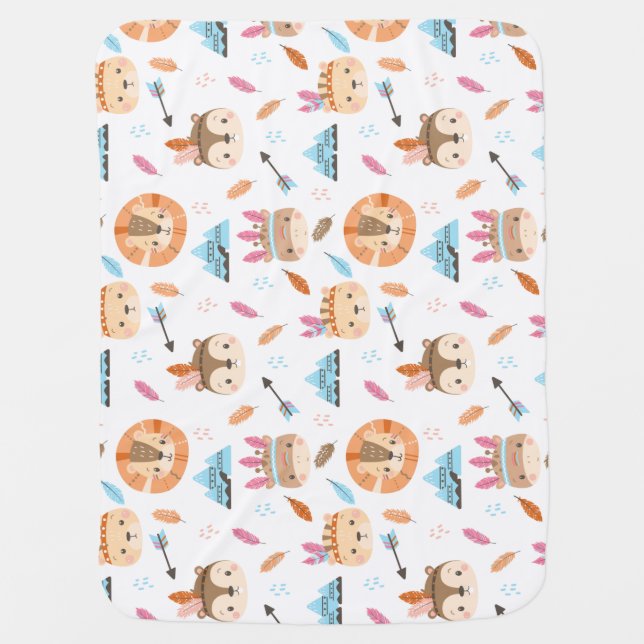 Woodland Tribal Native Americans Seamless Pattern Baby Blanket (Front)