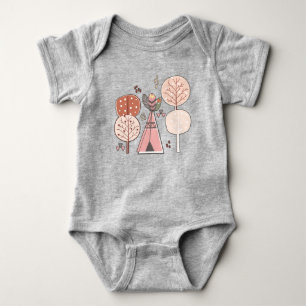 Woodland Tribal Native Americans Seamless Pattern  Baby Bodysuit
