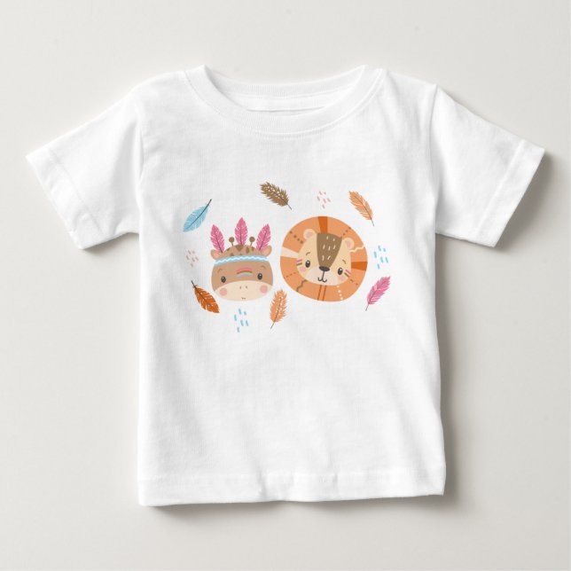 Woodland Tribal Native Americans Seamless Pattern Baby T-Shirt (Front)
