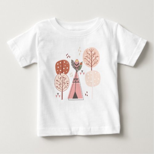 Woodland Tribal Native Americans Seamless Pattern Baby T_Shirt