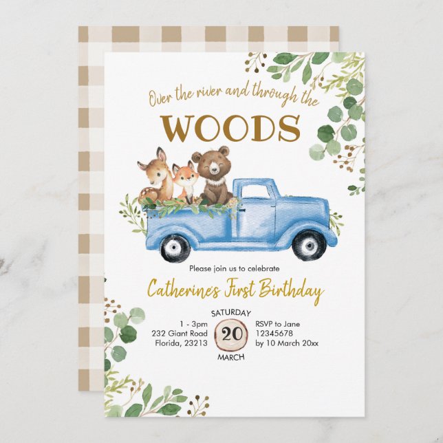 Woodland Truck Birthday Invitation (Front/Back)