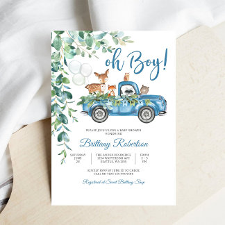 Woodland Truck Boy Baby Shower Invitation