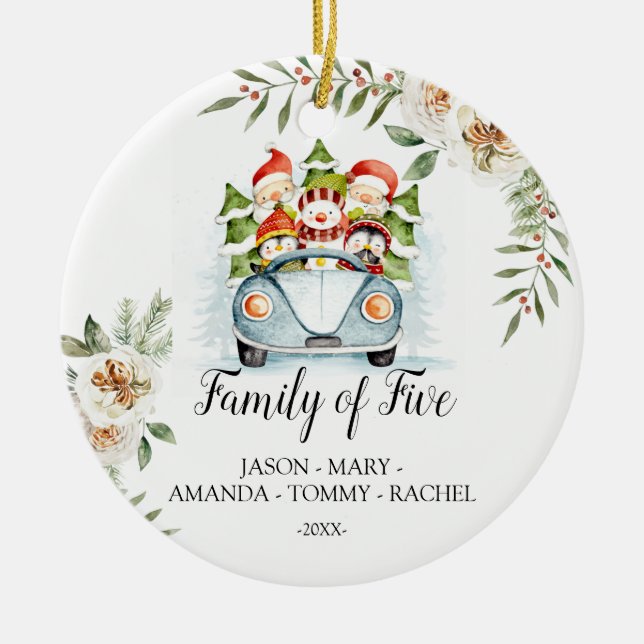 Woodland Truck Christmas Family of FIVE Ceramic Ornament (Front)