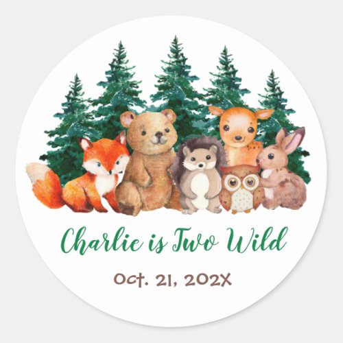 Woodland Two Wild Cute Forest Animals 2nd Birthday Classic Round Sticker