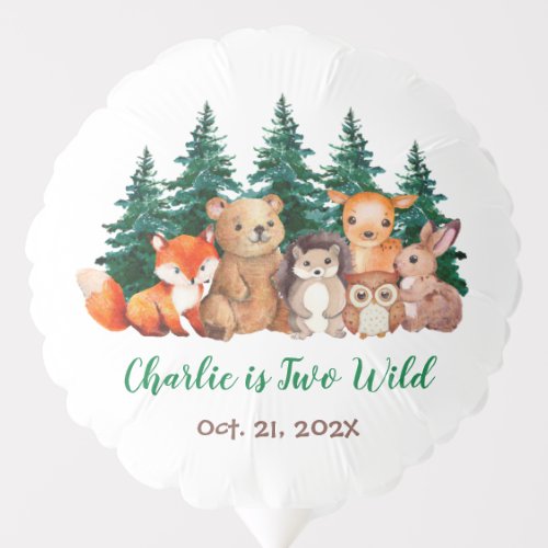 Woodland Two Wild Forest Animals Photo on the Back Balloon