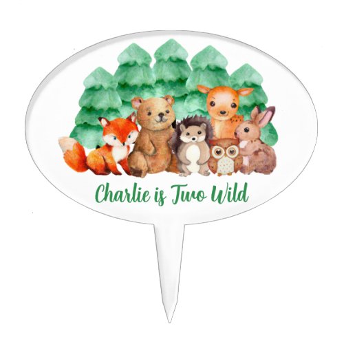  Woodland Two Wild Forest Animals Second Birthday  Cake Topper