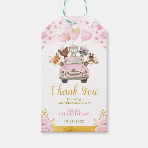 Woodland Valentines Sweetheart Pink Gold Balloons Gift Tags