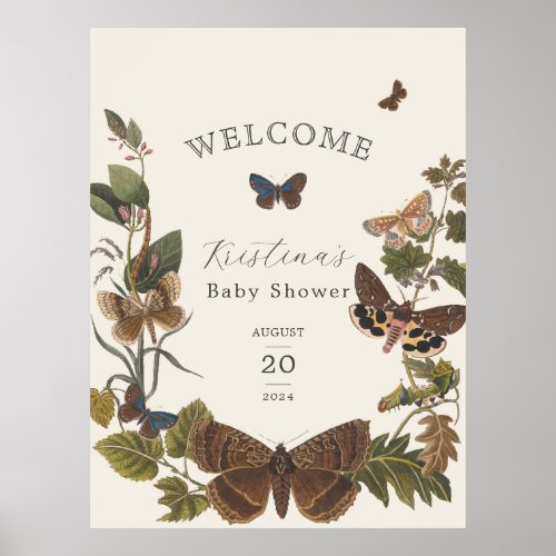 Woodland Vintage Botanical Baby Shower Welcome Poster