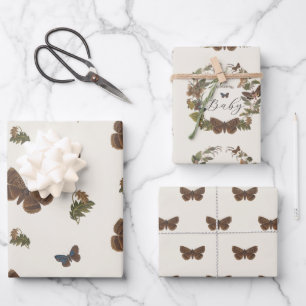 Woodland Vintage Botanical Baby Shower Wrapping Paper Sheets