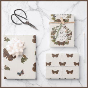 Woodland Vintage Botanical Baby Shower Wrapping Paper Sheets