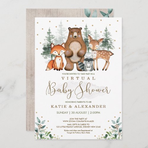 Woodland Virtual Baby Shower Forest Zoom Party Invitation