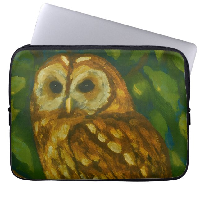 Woodland Watcher – Realistic Owl Art Laptop Sleeve (Front)