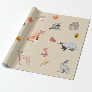 Woodland Watercolor Animal Forest Fox Deer Rabbit Wrapping Paper
