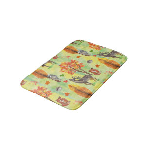Woodland Watercolor animals Bath Mat
