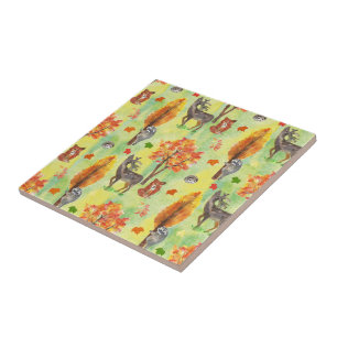 Woodland Watercolor animals Ceramic Tile