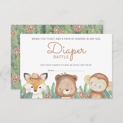 Woodland Watercolor Animals Diaper Raffle Ticket Invitation