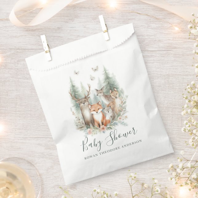 Woodland Watercolor Animals Favor Bag (Clipped)