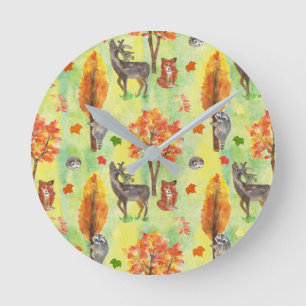 Woodland Watercolor animals Round Clock