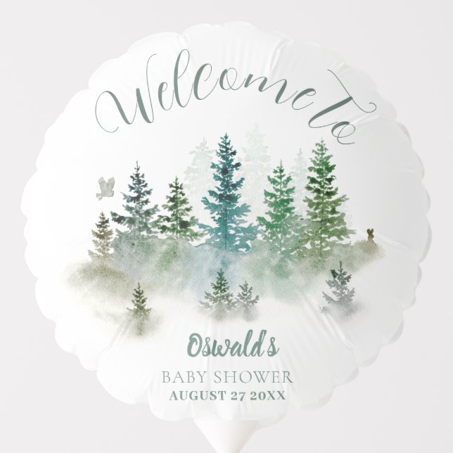 Woodland Watercolor Baby Shower Balloon (Front)