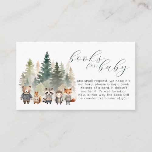 Woodland Watercolor Baby Shower Books for Baby Enclosure Card