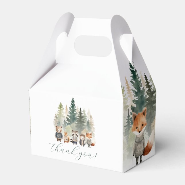 Woodland Watercolor Baby Shower Favor Boxes (Front Side)