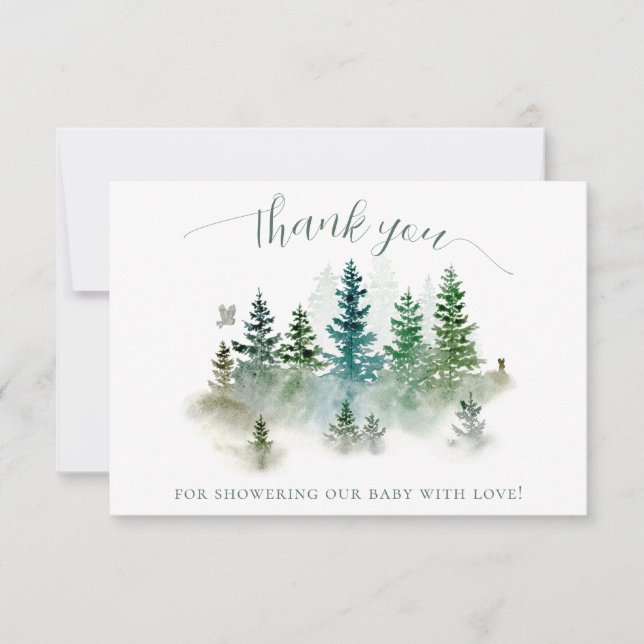 Woodland Watercolor Baby Shower Thank You Card (Front)