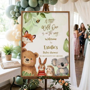 Woodland Watercolor Baby Shower Welcome sign board