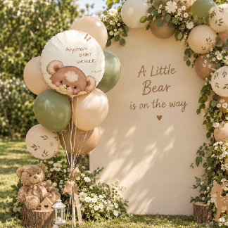 Woodland Watercolor Bear Baby Shower Balloon