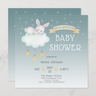 Woodland Watercolor Bunny Starry Baby Shower Invitation