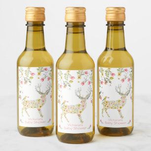 Woodland Watercolor floral deer mini wine labels