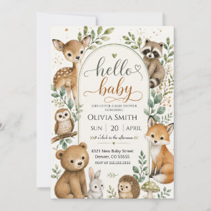 Woodland Watercolor Forest Animals Baby Shower Invitation