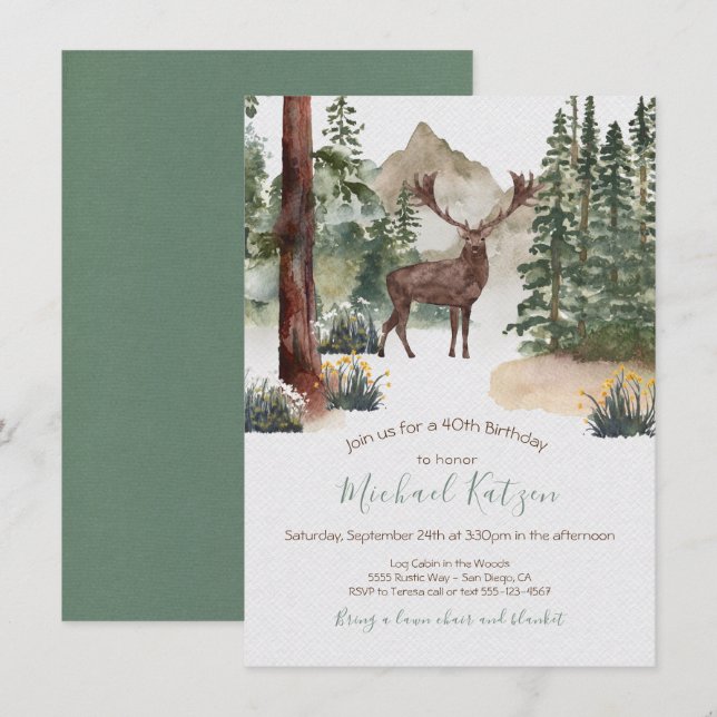 Woodland Watercolor Forest Birthday Invitation (Front/Back)