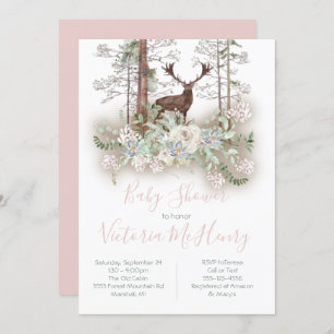 Woodland Watercolor Forest Deer Baby Shower Invitation
