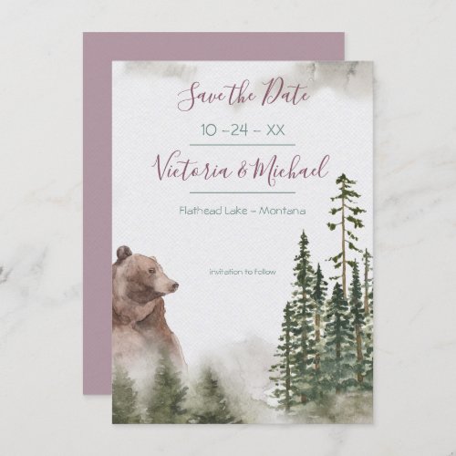 Woodland Watercolor Forest Save the date Invitation