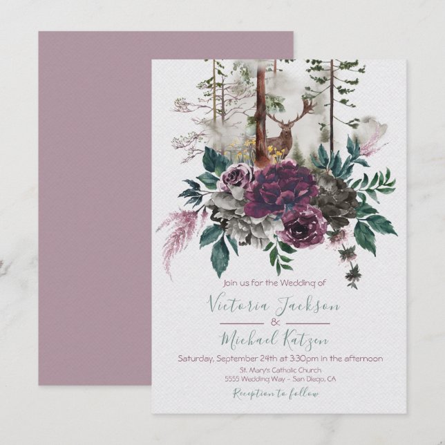 Woodland Watercolor Forest Wedding invitations (Front/Back)