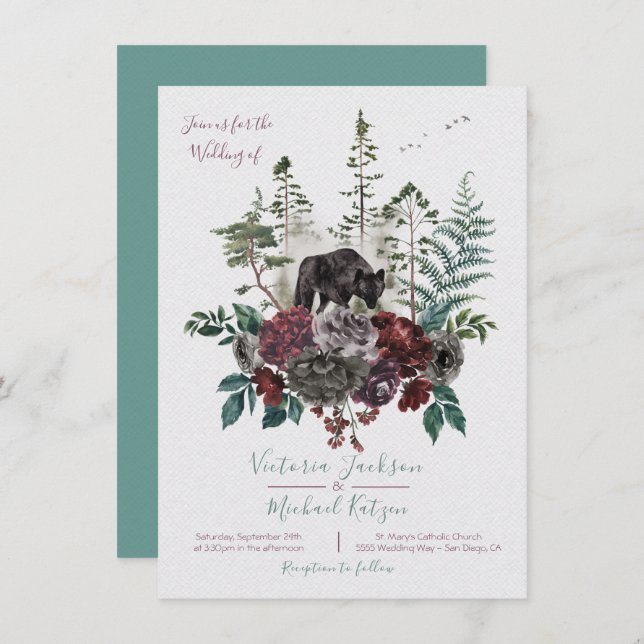 Woodland Watercolor Forest Wedding invitations (Front/Back)