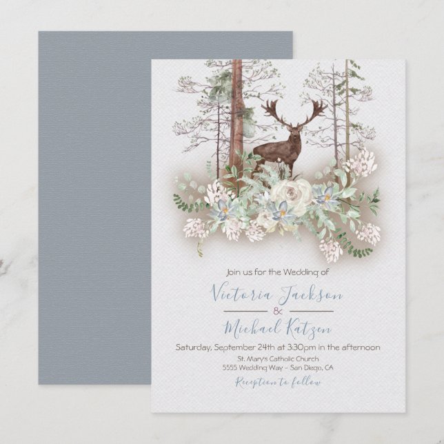 Woodland Watercolor Forest Wedding invitations (Front/Back)