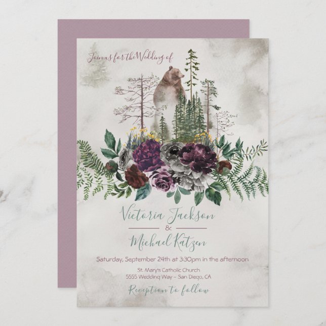 Woodland Watercolor Forest Wedding invitations (Front/Back)