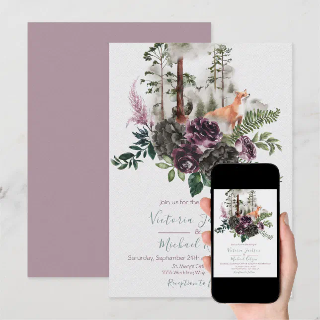 Woodland Watercolor Fox Forest Wedding invitations | Zazzle