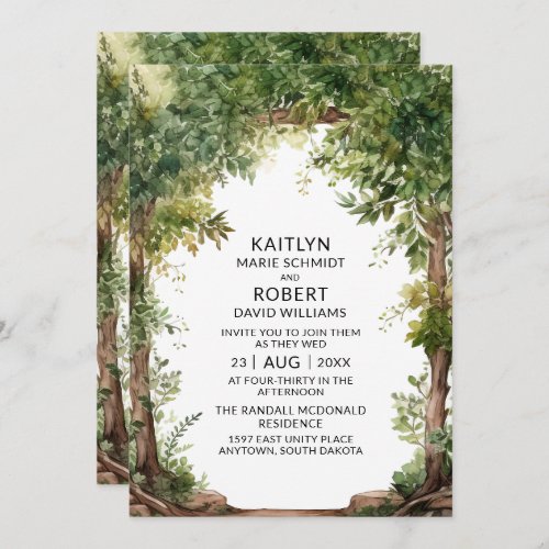 Woodland Watercolor Garden Arch Backyard Wedding Invitation