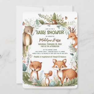 Woodland Watercolor Gender Neutral Baby Shower Invitation