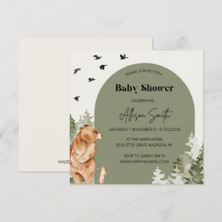 Woodland Watercolor Square Baby Shower Invites
