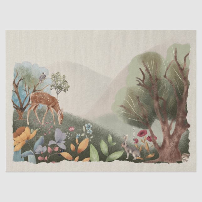 Woodland Watercolor Tissue Paper (Front)